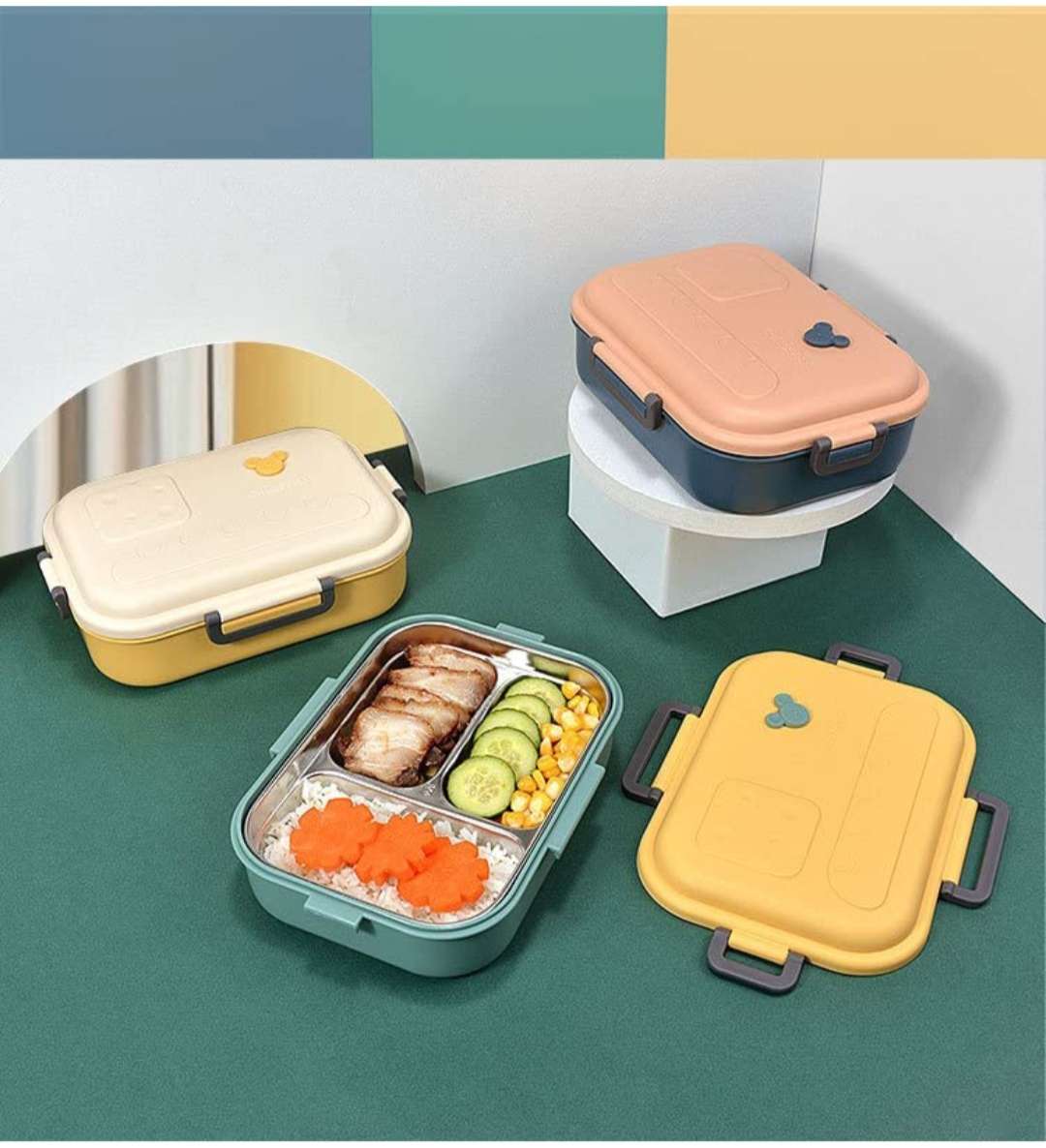 3 compartment insulated lunch box Stainless steel Tiffin box For School ...