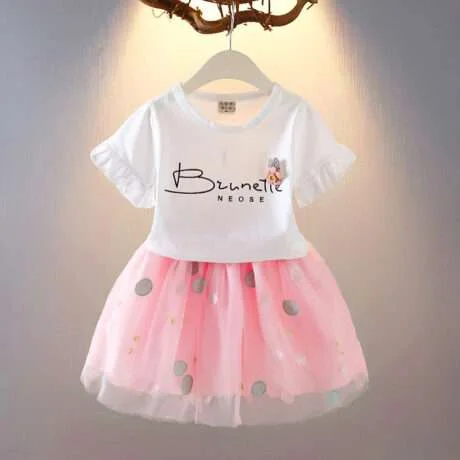 kids wear online-Girls short Sleeves T-Shirt & Skirt - Tiny Grews - kids wear online